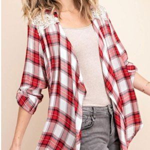 ❤️3X20 Plaid/ collar/ Lace Inserts Cardigan | S